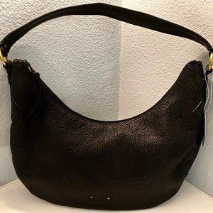 Stone Mountain Black Pebbled Leather Half Moon Shoulder Bag